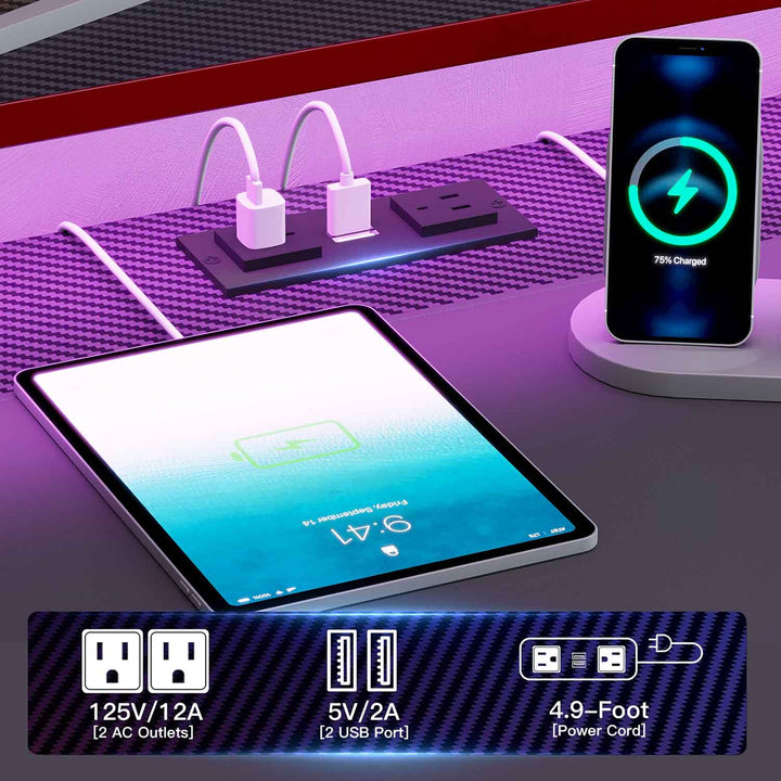 SEDETA® 79 Inch LED Wing Shaped Gaming Desk Computer Table with Storage for Home Office