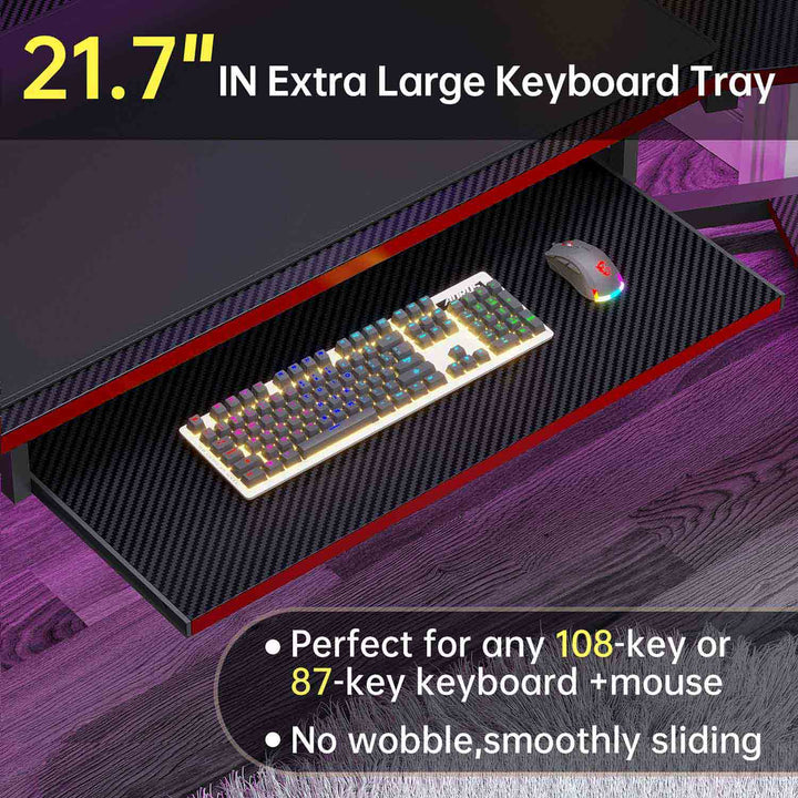 SEDETA® 79 Inch LED Wing Shaped Gaming Desk Computer Table with Storage for Home Office