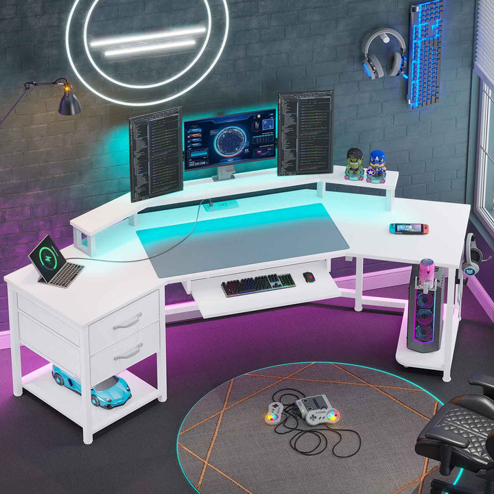 SEDETA® 79 Inch LED Wing Shaped Gaming Desk Computer Table with Storage for Home Office