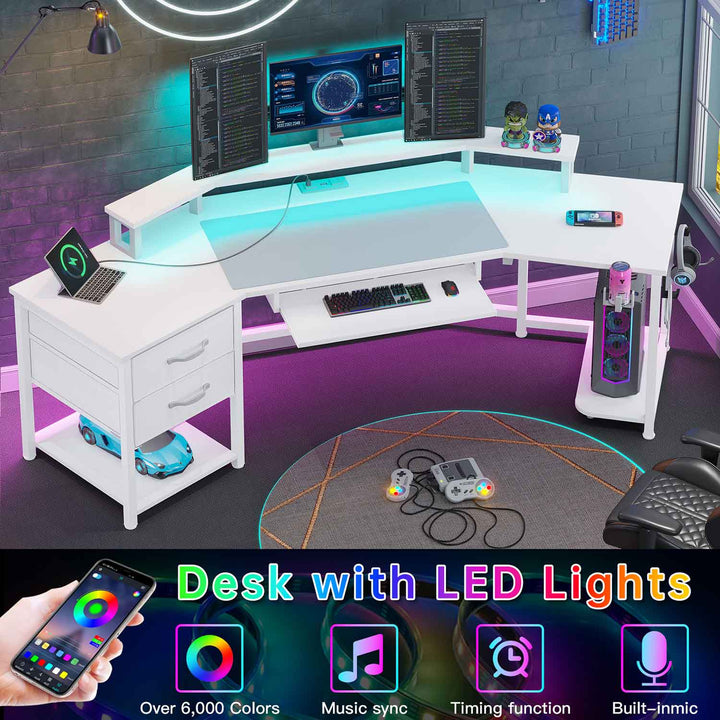 SEDETA® 79 Inch LED Wing Shaped Gaming Desk Computer Table with Storage for Home Office