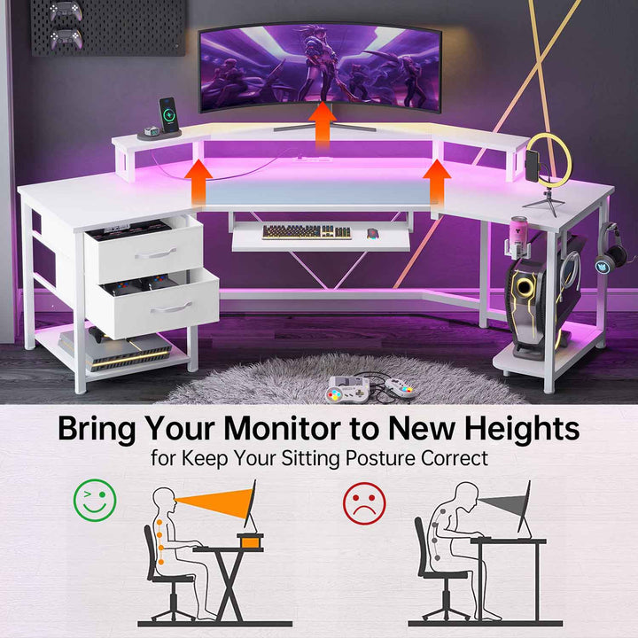 SEDETA® 79 Inch LED Wing Shaped Gaming Desk Computer Table with Storage for Home Office
