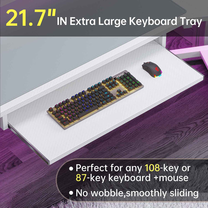 SEDETA® 79 Inch LED Wing Shaped Gaming Desk Computer Table with Storage for Home Office