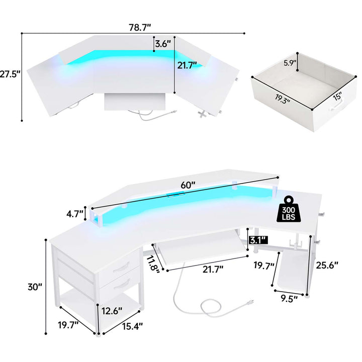 SEDETA® 79 Inch LED Wing Shaped Gaming Desk Computer Table with Storage for Home Office