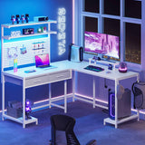 SEDETA - 89.7 Inch L Shaped Gaming Desk with LED Lights Pegboard and Drawers Hutch Computer Desk with Monitor Stand Storage Shelves Home Office Desk Corner Desk