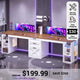 SEDETA 96.5 Inch Long Two Person Farmhouse Computer Desk Writing Desk with Drawers Storage Shelves