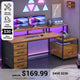 SEDETA 66 Inch LED Gaming Desk Computer Desk with 5 Drawer