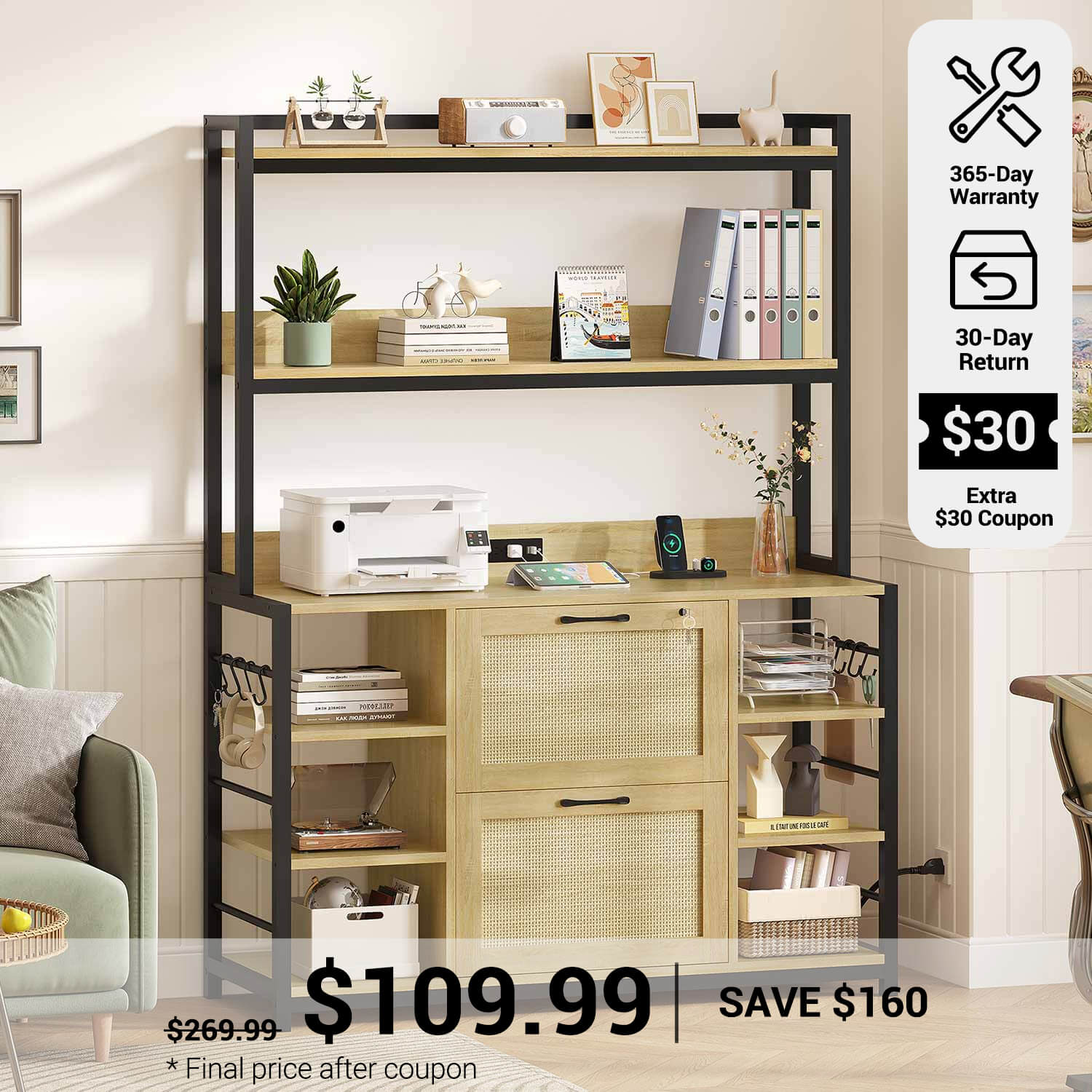 Cladding Filing Station SEDETA® File Cabinet Vertical Filing Cabinet with Lock for Home Office