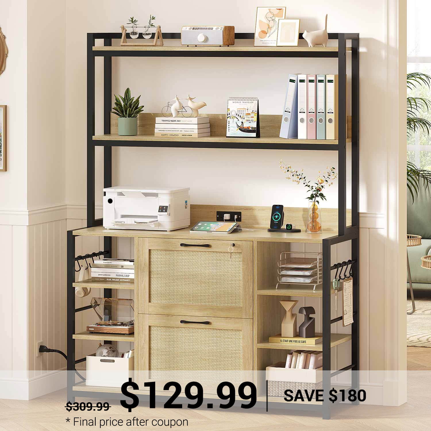 Open File Desk Storage SEDETA File Cabinet with Open Storage Shelf for Home Office