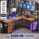 SEDETA 62 Inch L Shaped LED Gaming Desk Computer Desk with Power Outlet Storage Drawers Pegboard