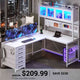 SEDETA 62 Inch L Shaped LED Gaming Desk Computer Desk with Power Outlet Storage Drawers Pegboard