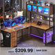 SEDETA 62 Inch L Shaped LED Gaming Desk Computer Desk with Power Outlet Storage Drawers Pegboard