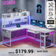 SEDETA 67 Inch L Shaped Gaming Desk Reversible Computer Desk with Led Lights Power Outlet Pegboard