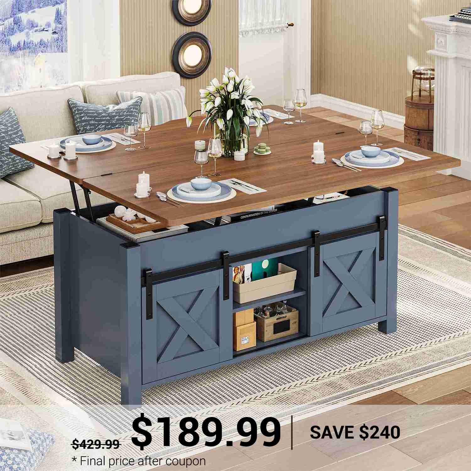 SEDETA 40 Inch Lift Top Coffee Table 4 in 1 Multi-Function Convertible