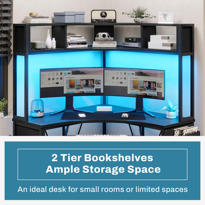 SEDETA Triangle Corner Computer Gaming Desk with Hutch & LED Lights