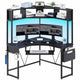 SEDETA Triangle Corner Computer Gaming Desk with Hutch & LED Lights