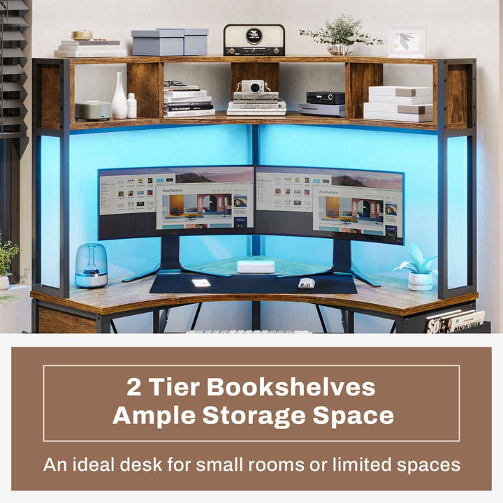 SEDETA Triangle Corner Computer Gaming Desk with Hutch & LED Lights
