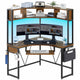 SEDETA Triangle Corner Computer Gaming Desk with Hutch & LED Lights