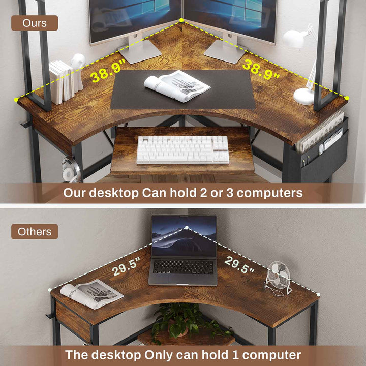 SEDETA Triangle Corner Computer Gaming Desk with Hutch & LED Lights