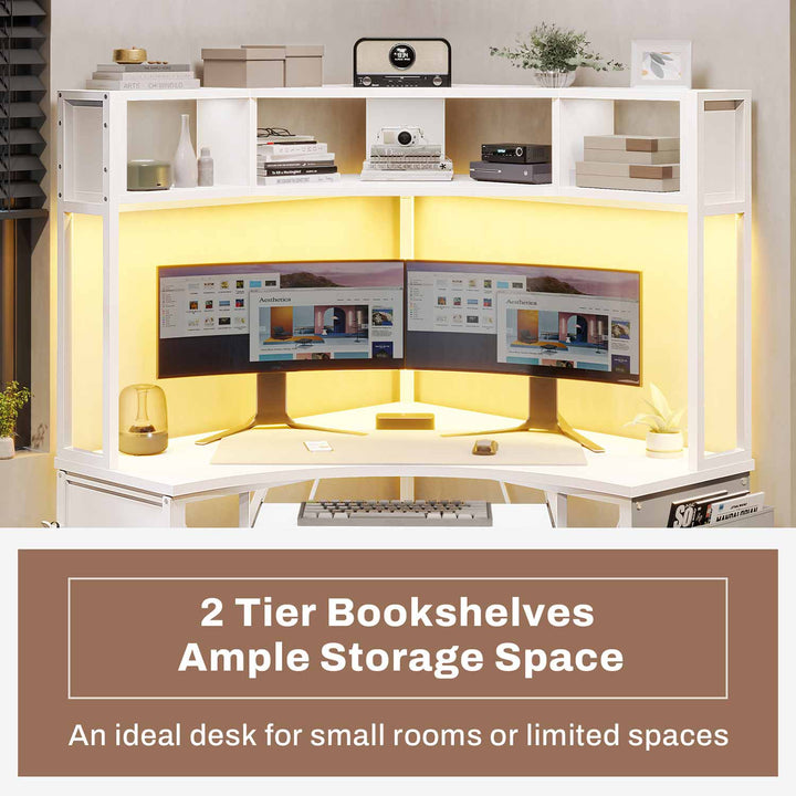 SEDETA Triangle Corner Computer Gaming Desk with Hutch & LED Lights