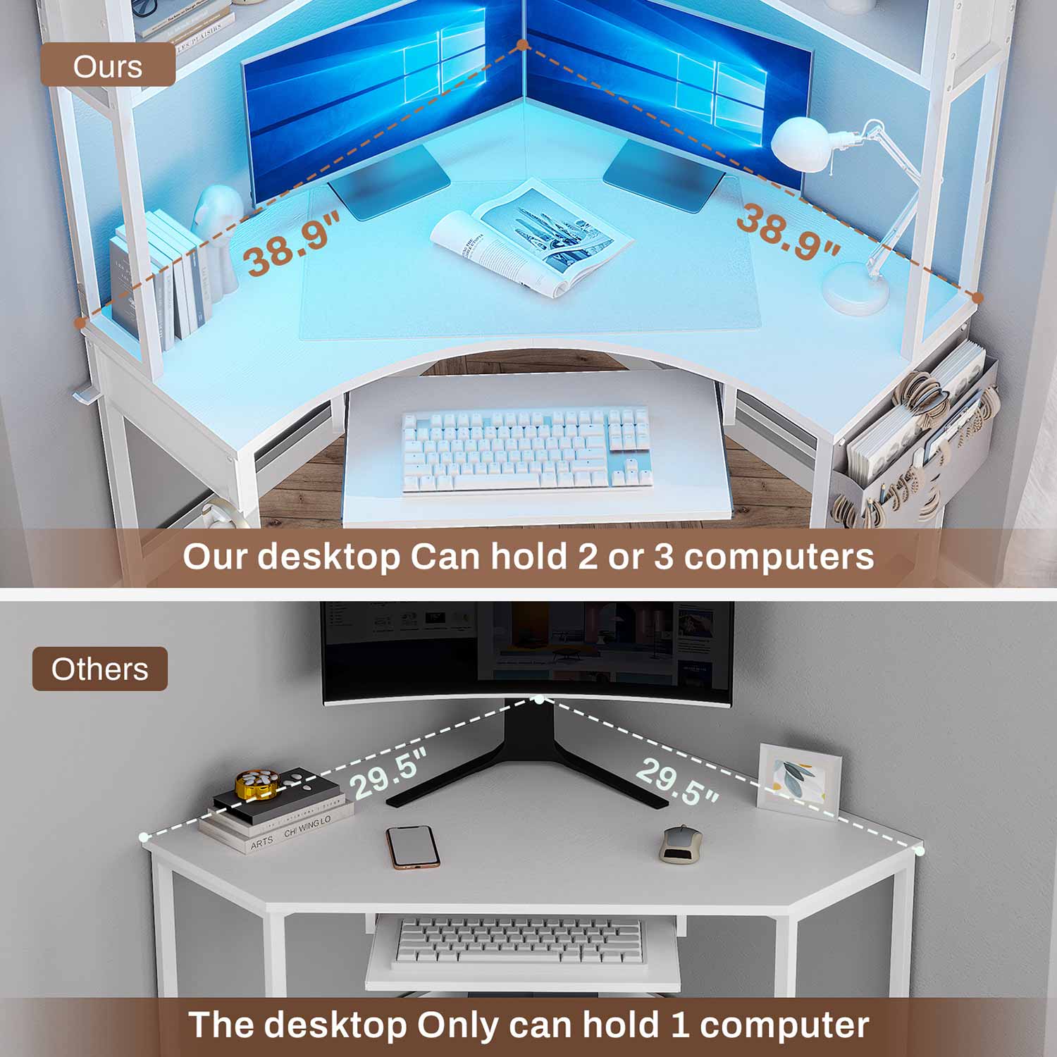 SEDETA® Corner Computer Desk Triangle LED Gaming Desk with Hutch Small