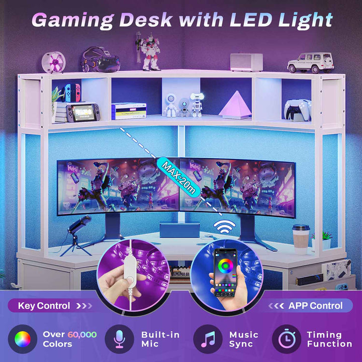 SEDETA Triangle Corner Computer Gaming Desk with Hutch & LED Lights