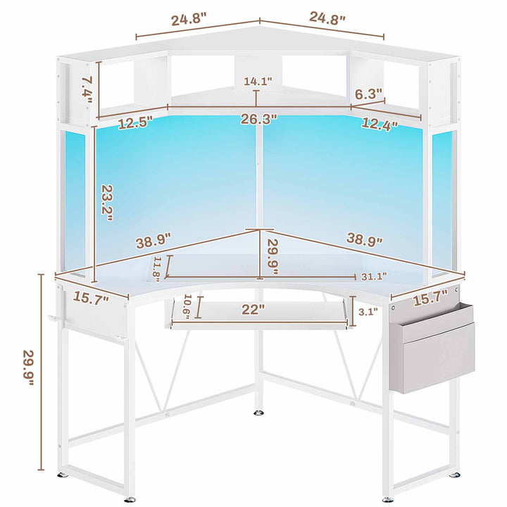 SEDETA Triangle Corner Computer Gaming Desk with Hutch & LED Lights