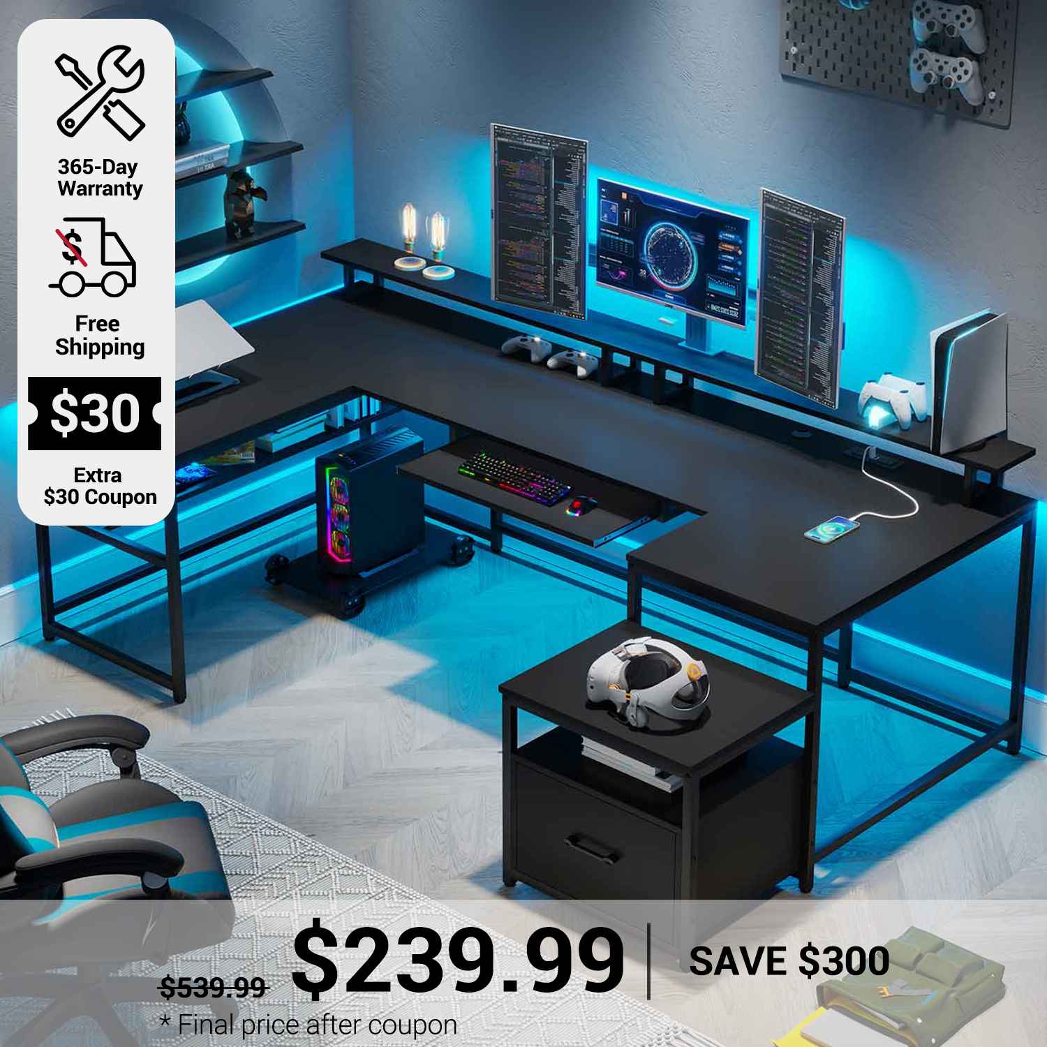 SEDETA 101.5 Inch U Shaped Computer Desk