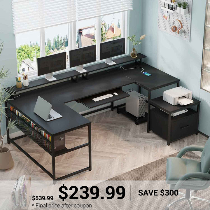 SEDETA 101.5 Inch U Shaped Computer Desk Reversible L Shaped Home Office Desk