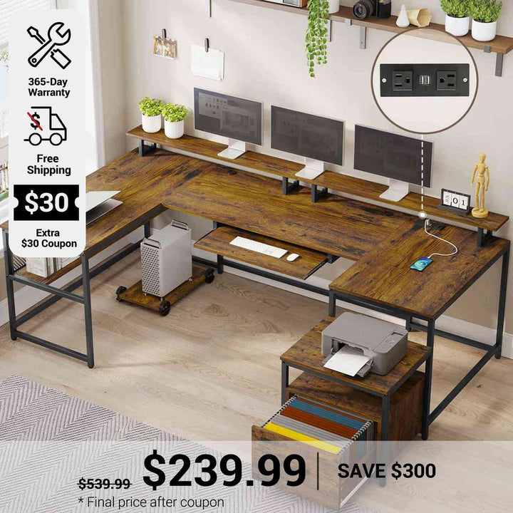 SEDETA 101.5 Inch U Shaped Computer Desk Reversible L Shaped Home Office Desk